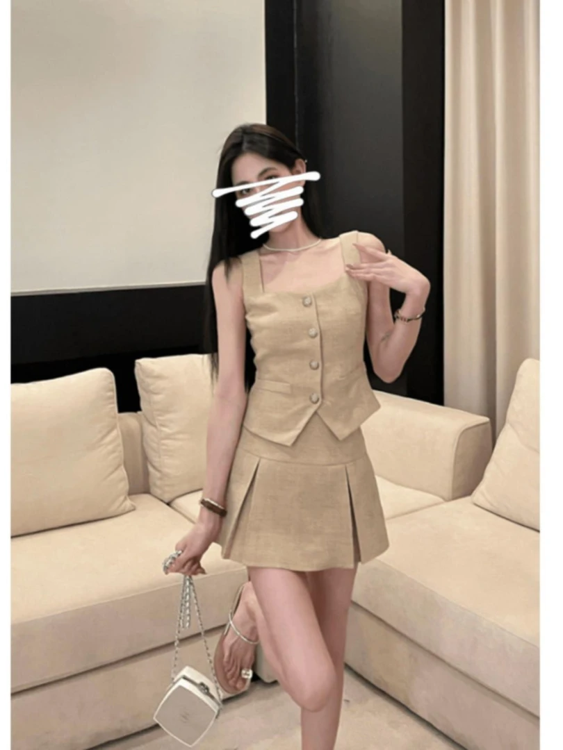 2024夏季温莎玫瑰夏季气质马甲上衣半身裙时尚套装女玫瑰暗纹设计