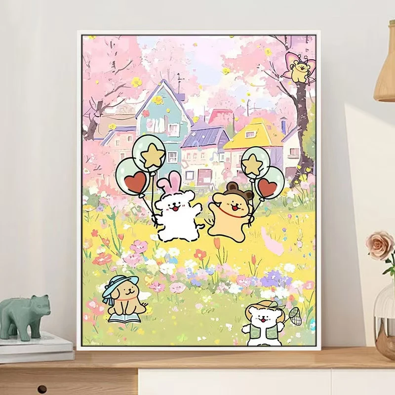 数字油画diy线条小狗卡通动漫小众手工填色丙烯画解压生日礼物ins