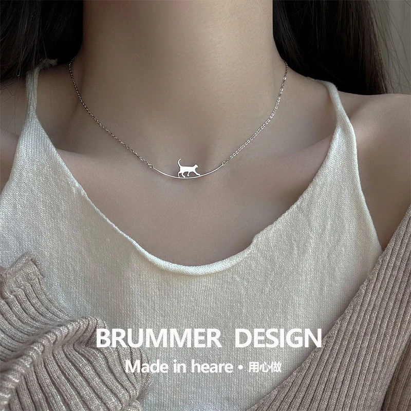 小猫咪项链简约百搭女小众精致轻奢钛钢锁骨链高级感送女友小礼物