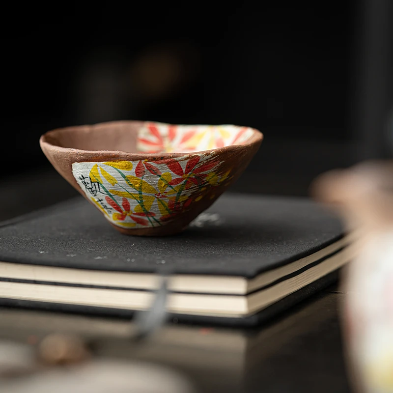 老岩泥柴烧主人杯纯手绘高端瓷器仿古斗笠杯家用复古单人女士茶盏