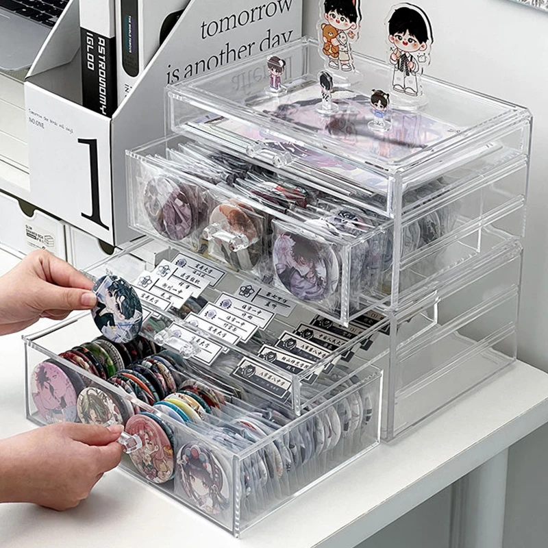 学生吧唧收纳展示盒桌面宿舍陈列透明亚克力盒徽章胸针整理谷子架