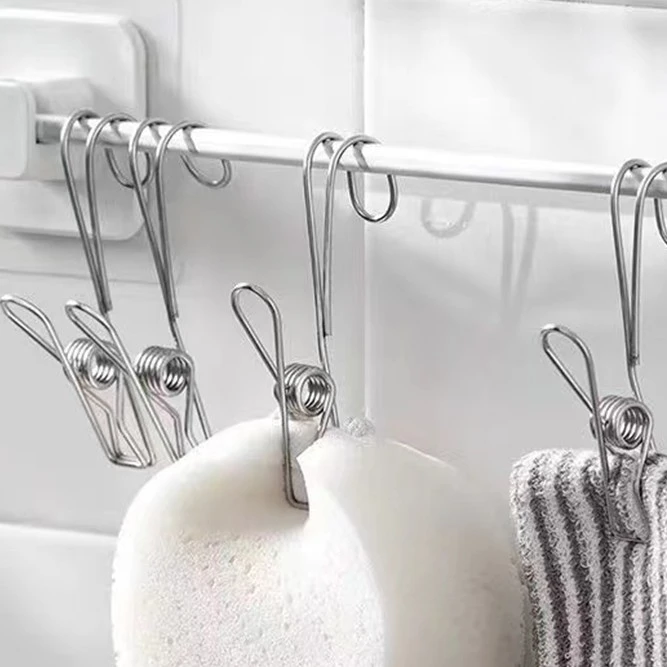 厨房抹布调料不锈钢挂钩夹子浴室带钩收纳毛巾夹防风晾衣袜子夹子