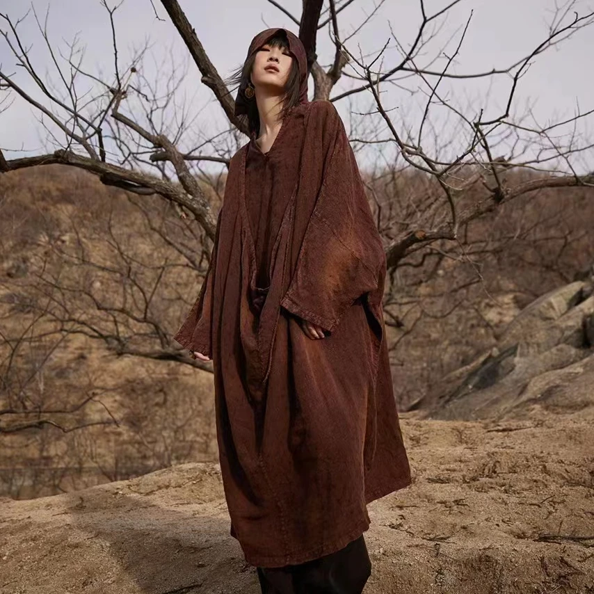 原创麻依者亚麻植染复古中长款袍子2024春1192【新款】