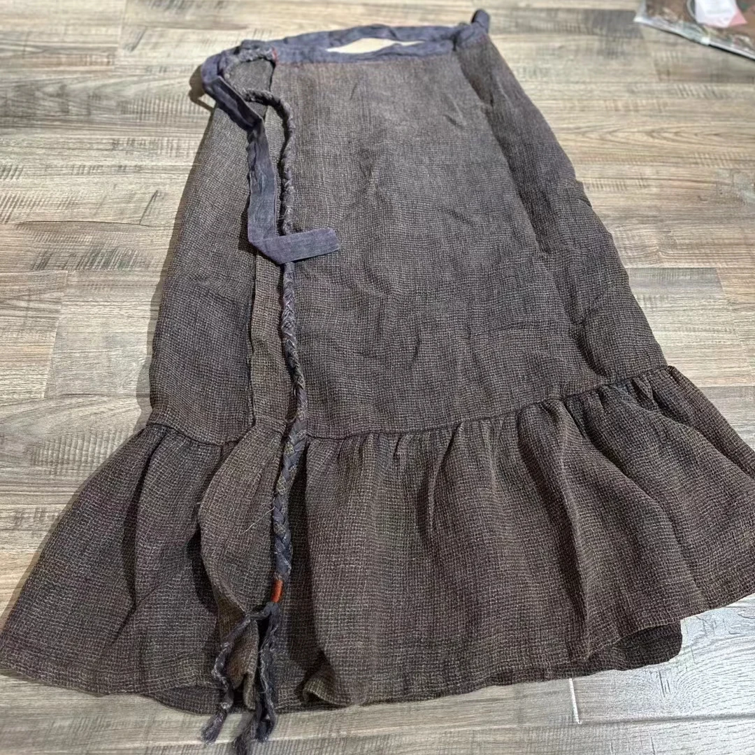 原创衣牧了然色织粗亚麻做旧手工编织鱼尾裹裙2410534