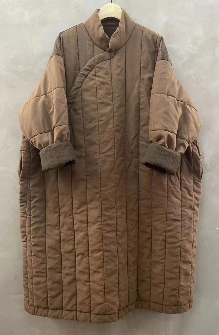 原创古兰木纯棉斜襟长款棉袍2023冬M2725