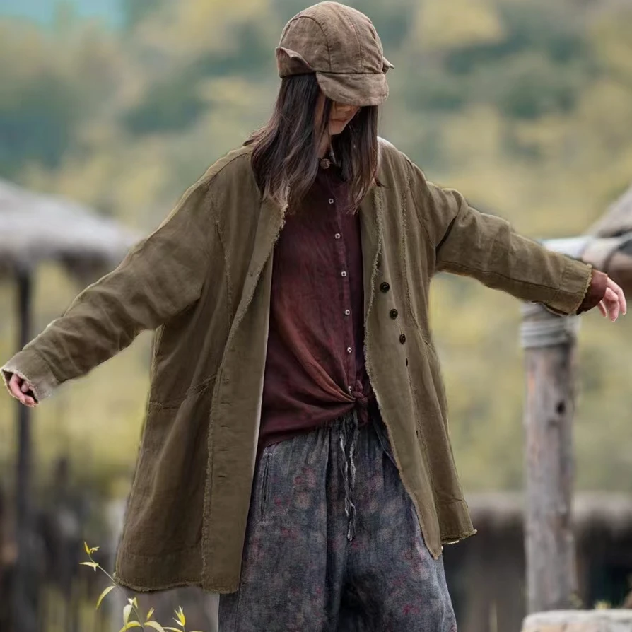 原创麻依者亚麻中长外套毛边衬衣风衣2024春1082【新款】