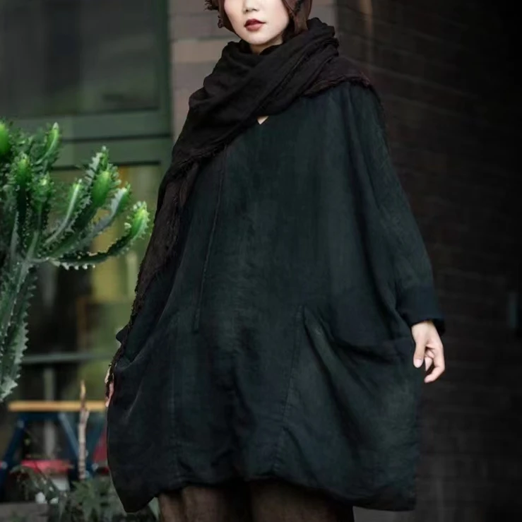 原创麻依者亚麻双层大口袋上衣2022秋845款