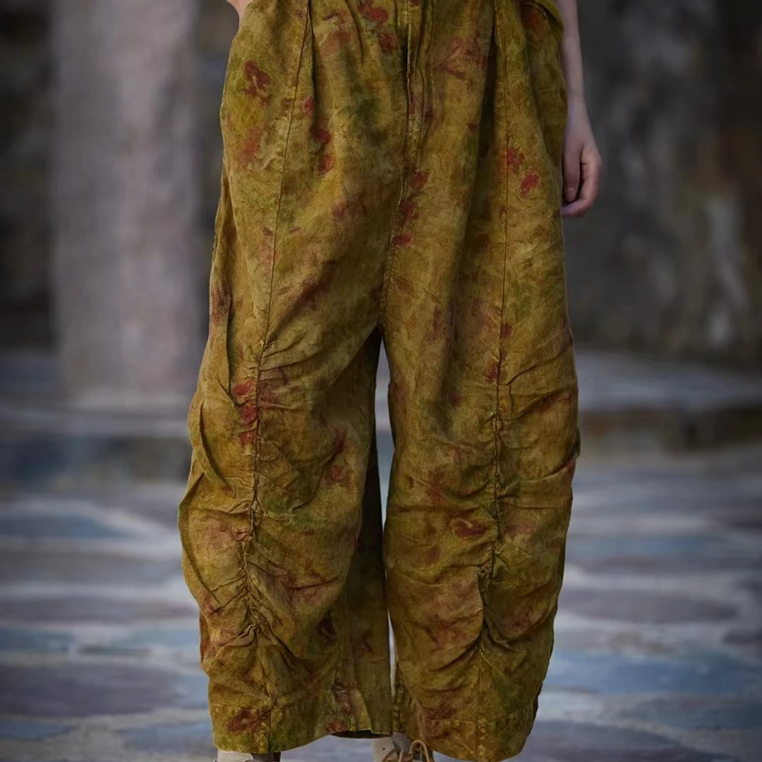 原创麻依者亚麻印花柔软做旧休闲长裤2014夏1251【新款】