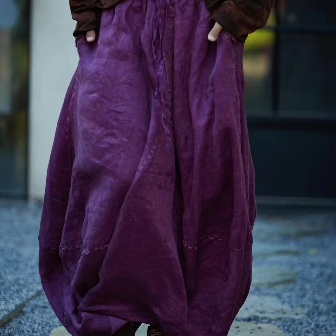 原创麻依者亚麻提花做旧双层半裙花苞裙2024秋1278【新款】