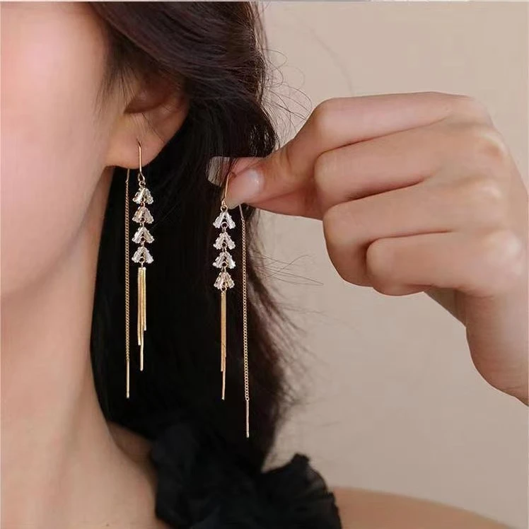 精致长款麦穗耳线轻奢流苏耳饰女-222