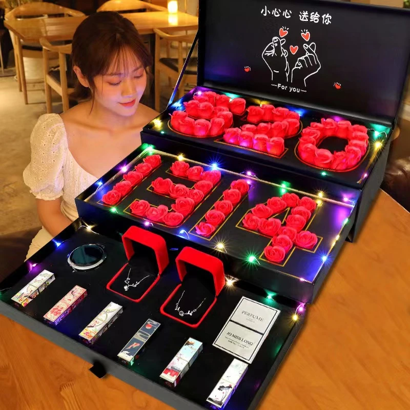 玫瑰香皂花礼盒套装七夕情人节礼物