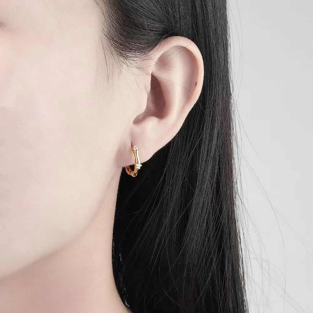 925银针竹节耳环女节节高升网红百搭耳扣