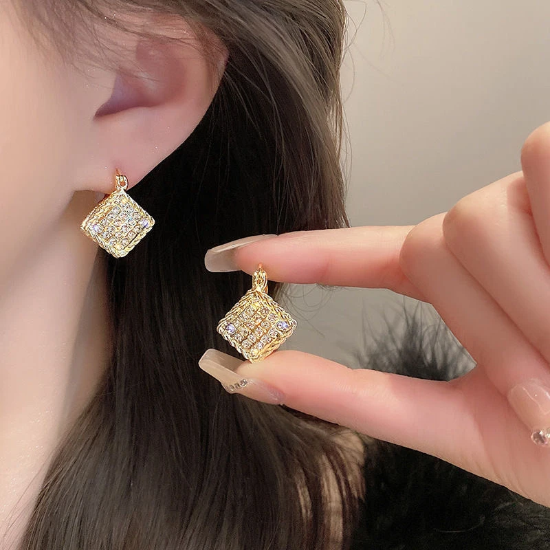 超闪方形耳环 几何双面耳扣 轻奢高级感耳饰230
