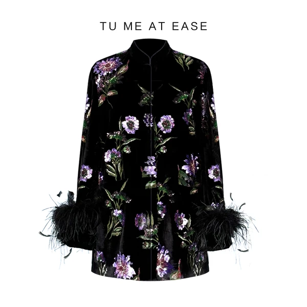 【TuwoZizai】魔幻精灵重工珠绣真丝丝绒外套新中式大褂国风立领