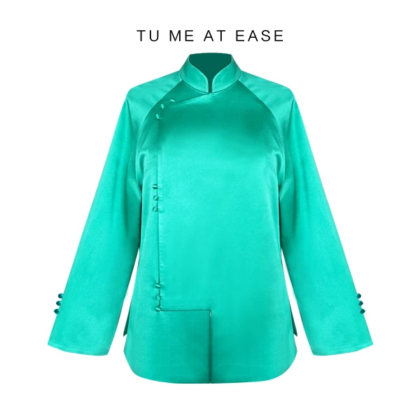 【TuwoZizai】薄荷绿重磅桑蚕丝新中式外套时髦可翻袖头国风上衣