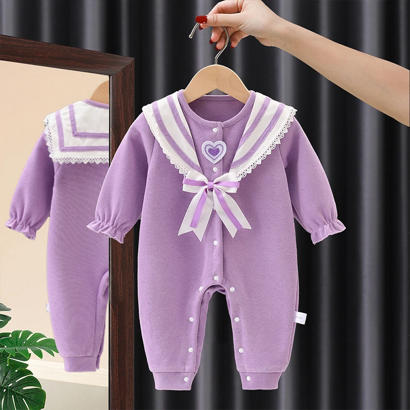 女宝宝可爱紫色公主风婴儿春秋连体衣0一6月网红洋气春装春天衣服