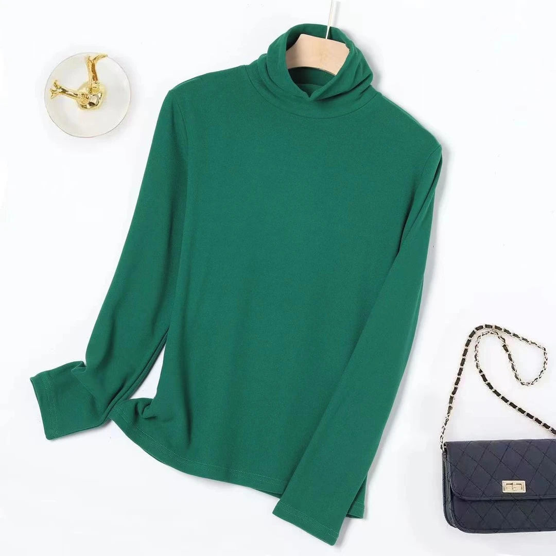【正版澳绒】高级款百搭女士高领堆堆领纯色长袖上衣打底T恤