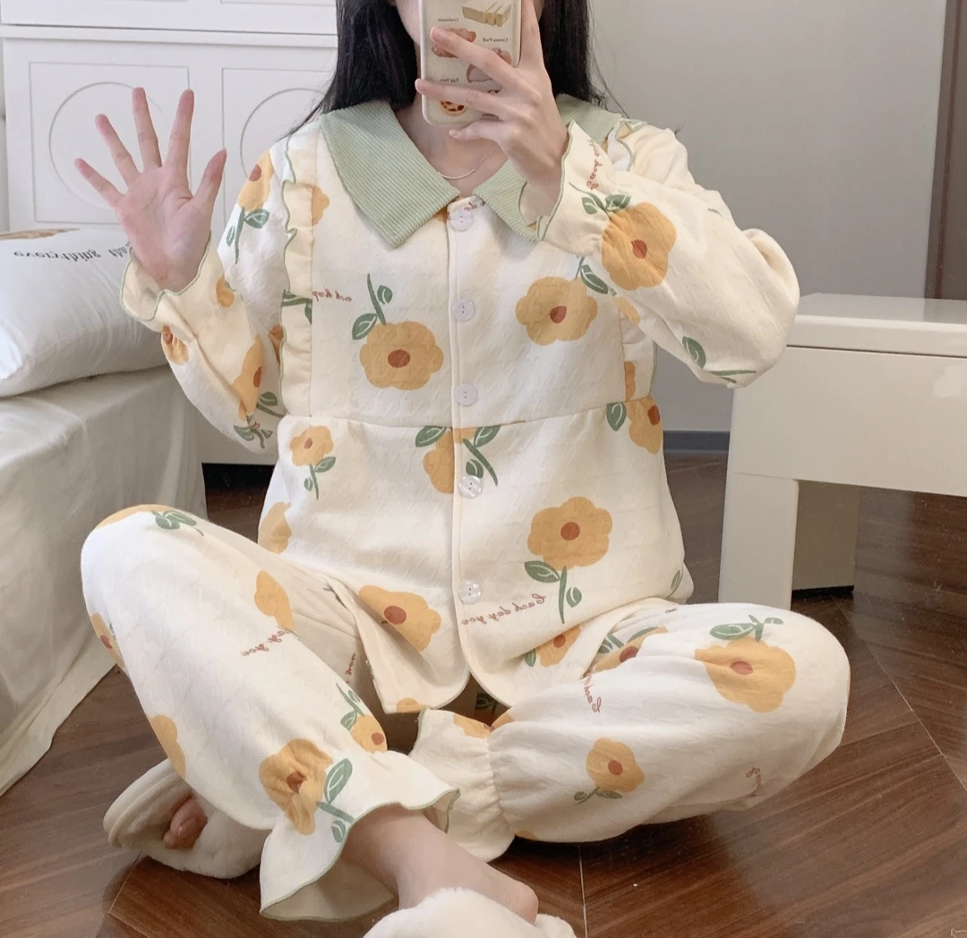大码200斤300斤绿色太阳花纯棉空气棉哺乳期月子服孕期睡衣孕妇