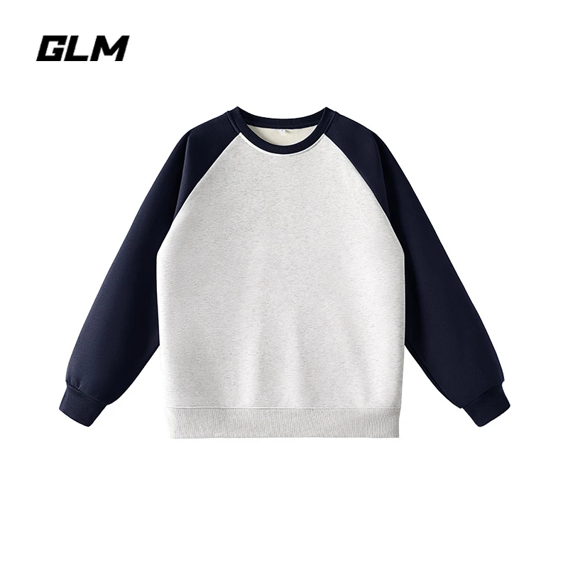 GLM秋冬季插肩袖圆领卫衣女2024新款设计感加绒保暖撞色卫衣女款