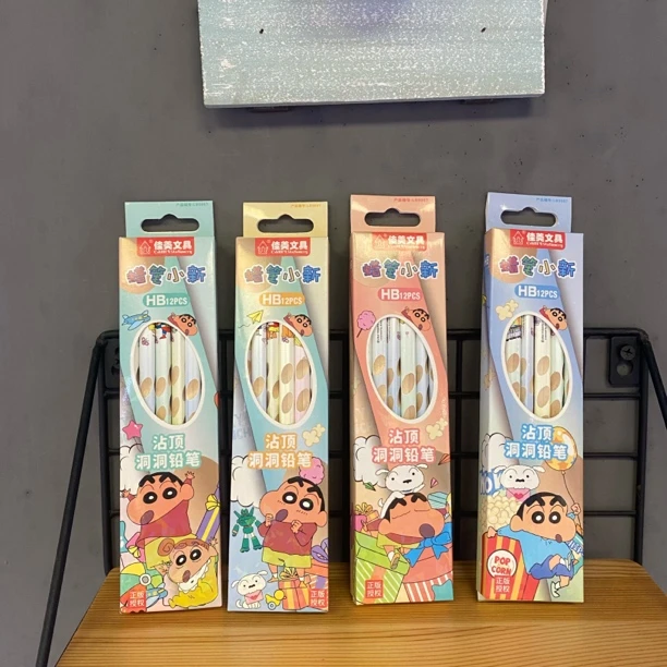 蜡笔小新三角铅笔卡通高颜值HB炫酷正姿铅笔随机2盒