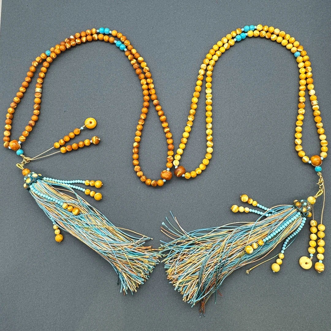 【润家原创】天然琥珀5-6mm橘皮花蜡流苏设计款108（多样性发货一件）