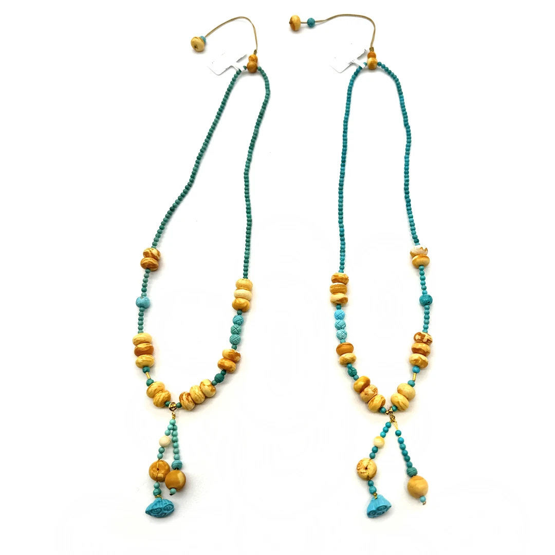 【润家原创】天然绿松9mm花蜡算盘珠18k金项链(多样性发货一件）