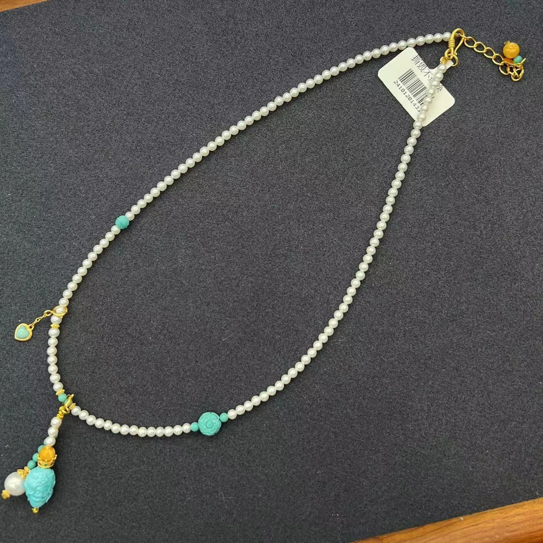 【润家原创】天然3mm珍珠DIY绿松项链