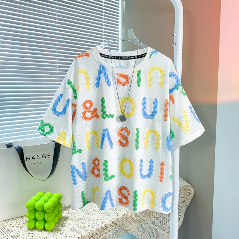 男童夏装新款中大童时尚帅气满印字母上衣休闲宽松短袖T恤潮0692