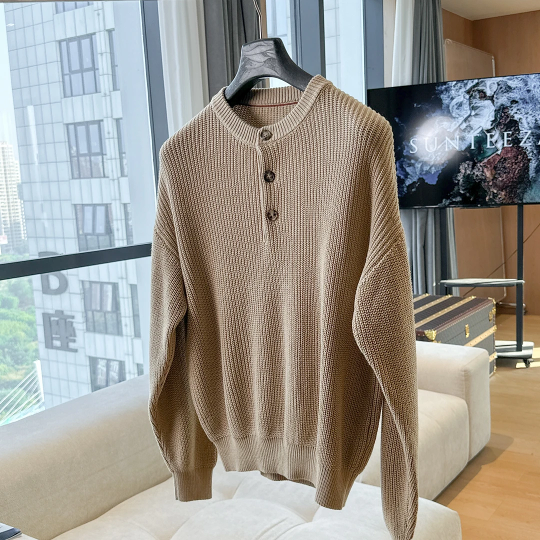 SUNTEEZA24FW纯手工定纺&超柔亲肤粗领简约纯色圆领针织衫毛衣