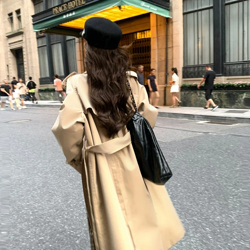 YEXIAOTING叶小婷 秋风离别意 中古风卡其色气质长款风衣通勤bi备