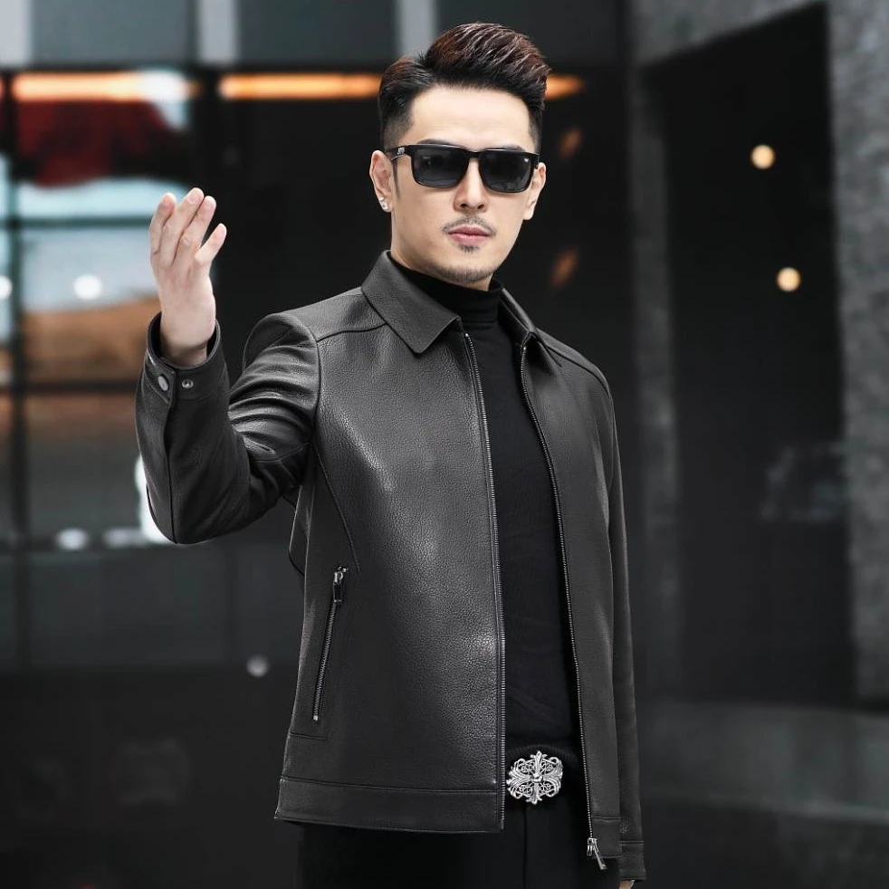 22305 YHP 山羊皮翻领单装海宁真皮皮衣男休闲外套短款时尚商务