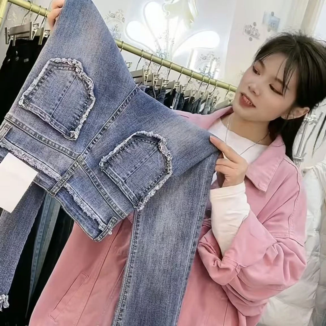 小个子微喇叭牛仔裤女2025年春季新款显瘦高腰流苏喇叭裤长裤子潮