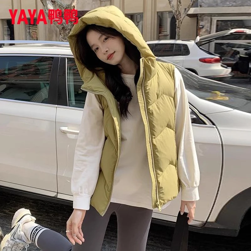 YAYA/鸭鸭羽绒背心女2025秋新款新坎肩国风连帽坎肩冬季加厚外套