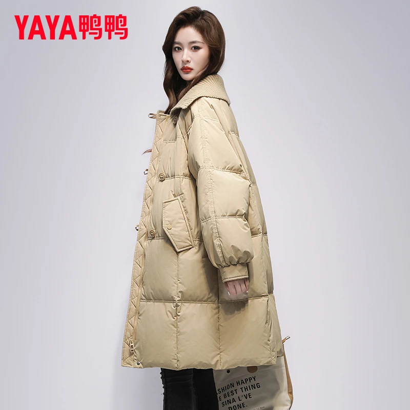 鸭鸭羽绒服女中长款2025冬季新款时尚显瘦大翻领休闲百搭保暖外套