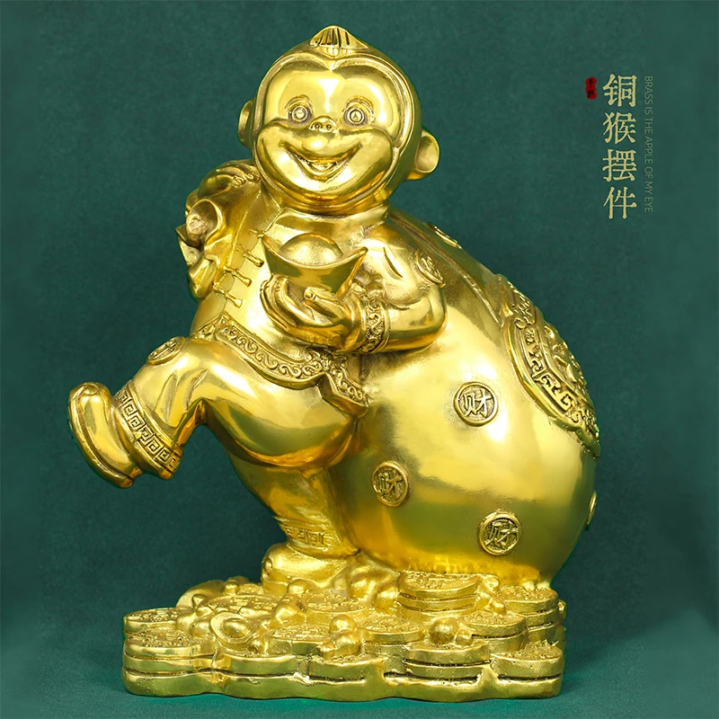铜猴摆件十二生肖猴子吉祥物黄铜工艺品钱袋猴抱桃猴抱钱猴铜器