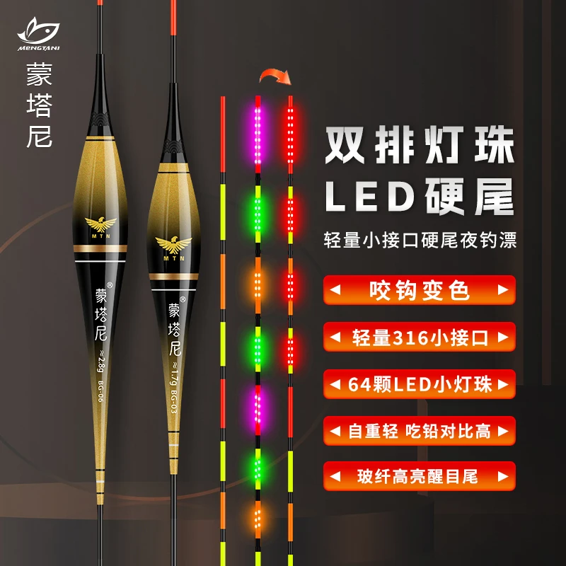 蒙塔尼LED灯珠电子夜光鱼漂咬钩变色0.8极细硬尾日夜两用鲫鲤浮漂
