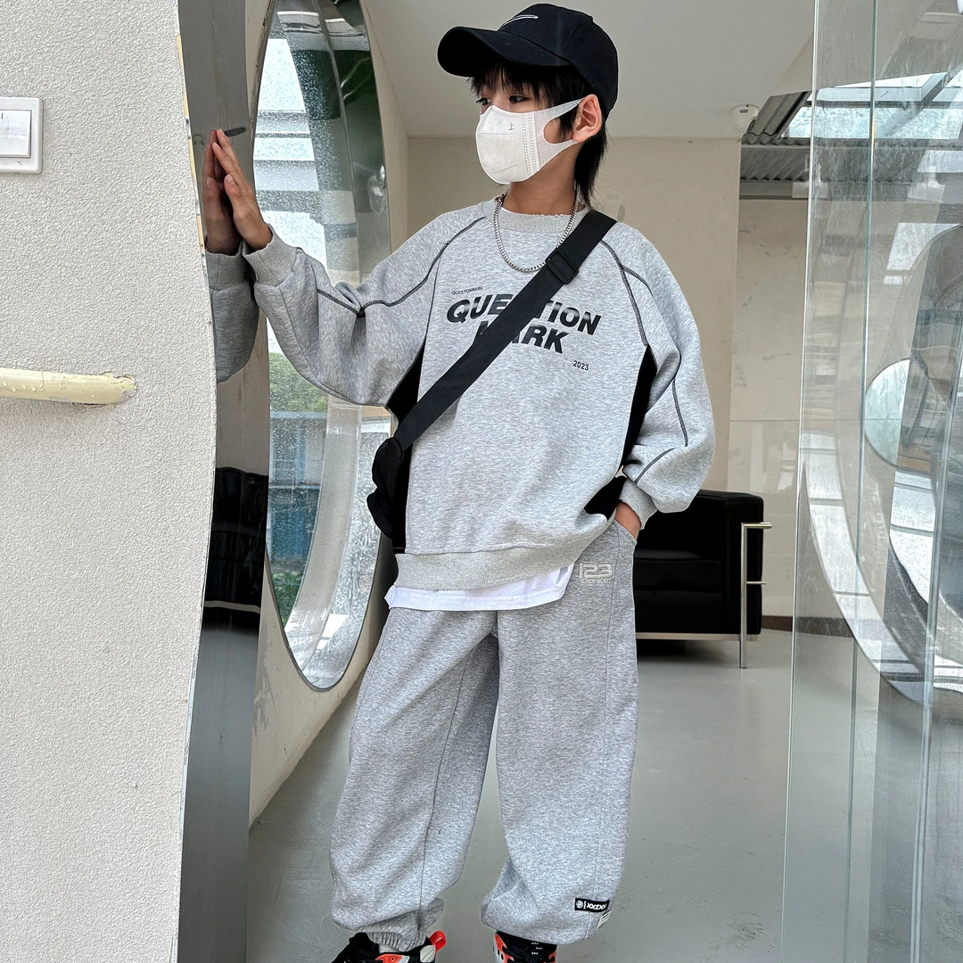 2023秋季新款儿童男童新款百搭爆款6-12岁字母卫衣/wyw417/灰色Z