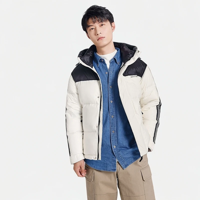 燕苹冬季时尚休闲加厚防风保暖防寒连帽短款撞色情侣羽绒服YP1001