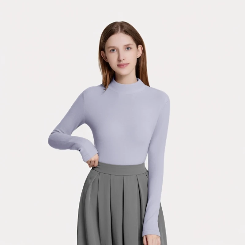 燕苹秋冬新款长袖百搭修身纯色保暖套头半高领德绒打底上衣D0918