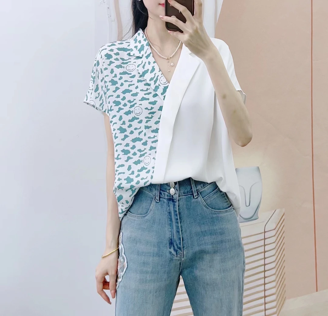 510韩版雪纺拼接花色套头小衫3510拼接笑脸衫F5