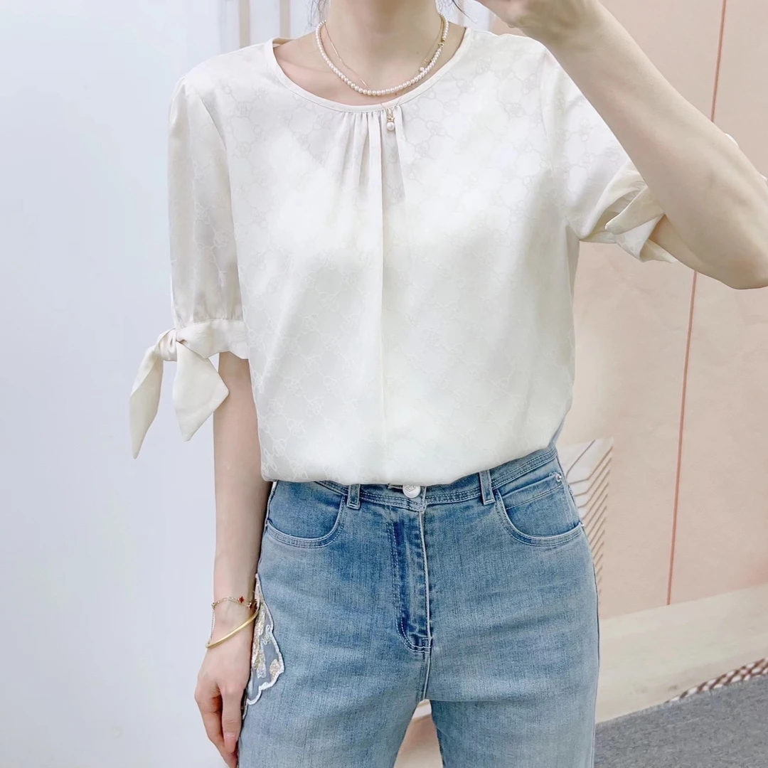 180清提花百搭圆领宽松短袖小衫23C180/D1