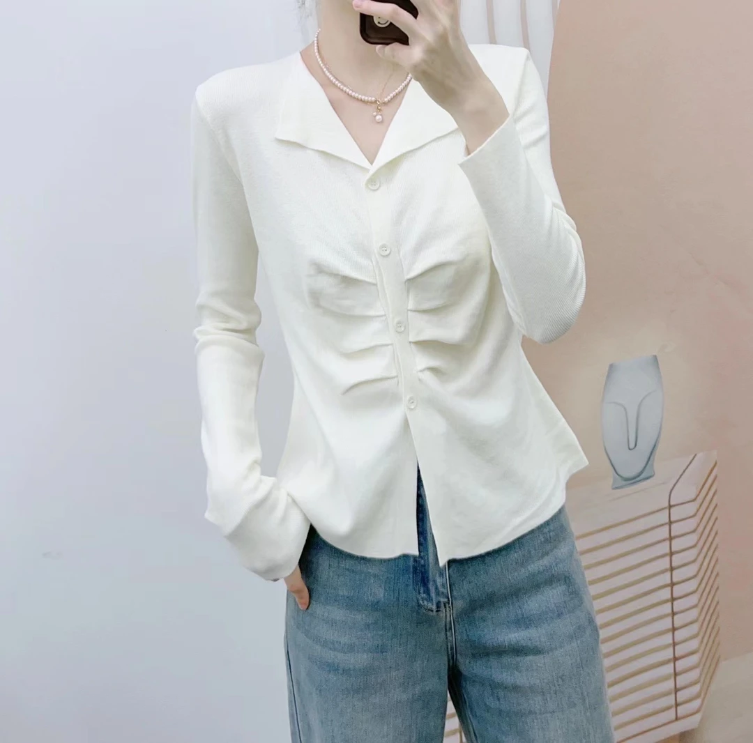 823翻领收腰遮肚子开扣针织衫1823/C1