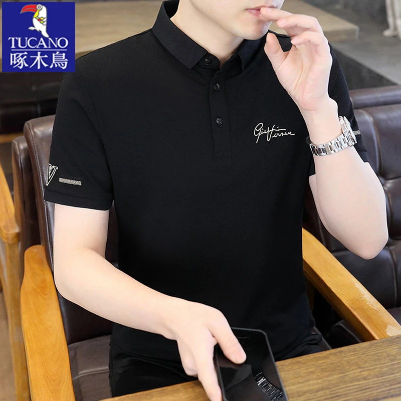 啄木鸟正品男士短袖T恤2025夏季新款修身百搭polo衫薄款透气上衣