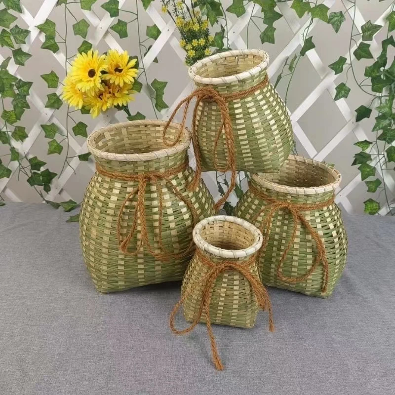 鱼篓竹编手工编织花娄 装鱼茶叶篓子 竹制复古