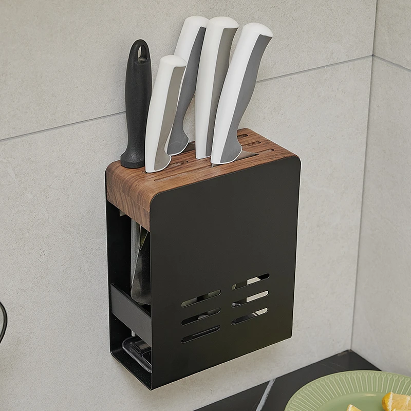 cmeo厨房刀架置物架原木风免打孔壁挂刀座收纳架插刀置放菜刀架子