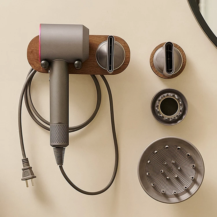 吹风机置物架免打孔浴室吹风机架卫生间风筒挂收纳架胡桃木黑
