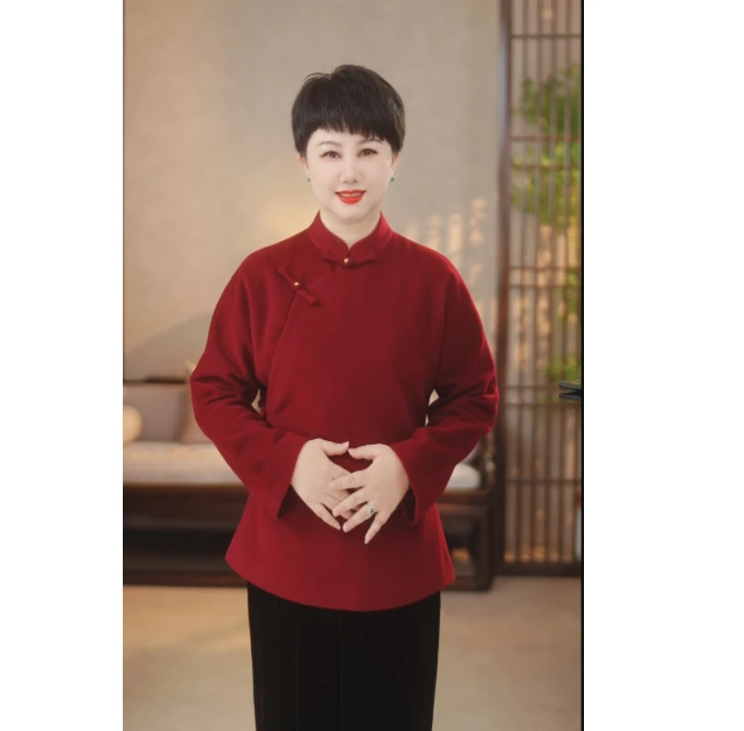 直播间特价 2025年春秋冬百分百羊毛新中式盘扣立领连袖上衣13611
