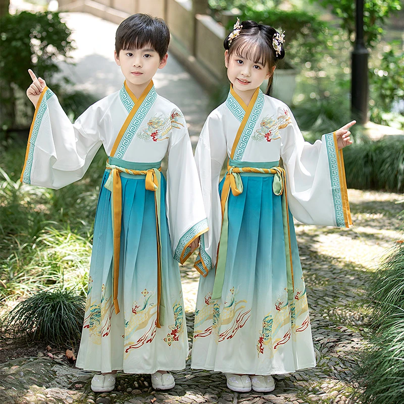 儿童夏季薄款汉服国学服古装古风中国风男童唐装童装夏季12岁潮款