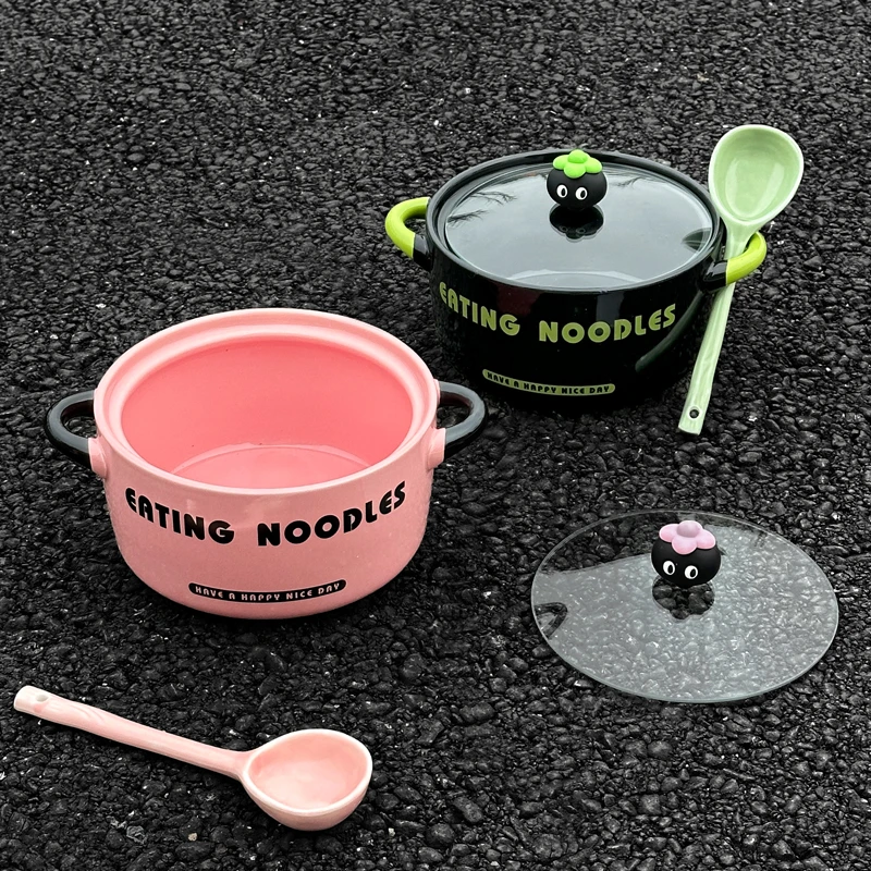 高颜值卡通泡面碗带盖宿舍学生用螺蛳嗦粉碗家用陶瓷方便面碗T758