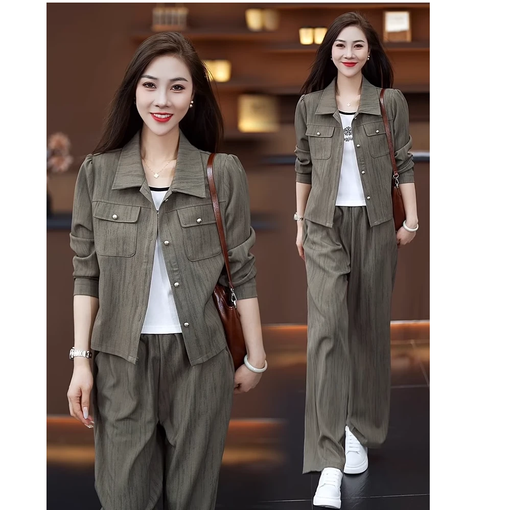 时尚休闲套装女2024秋季新款时髦显瘦小个子短外套阔腿裤两件套潮